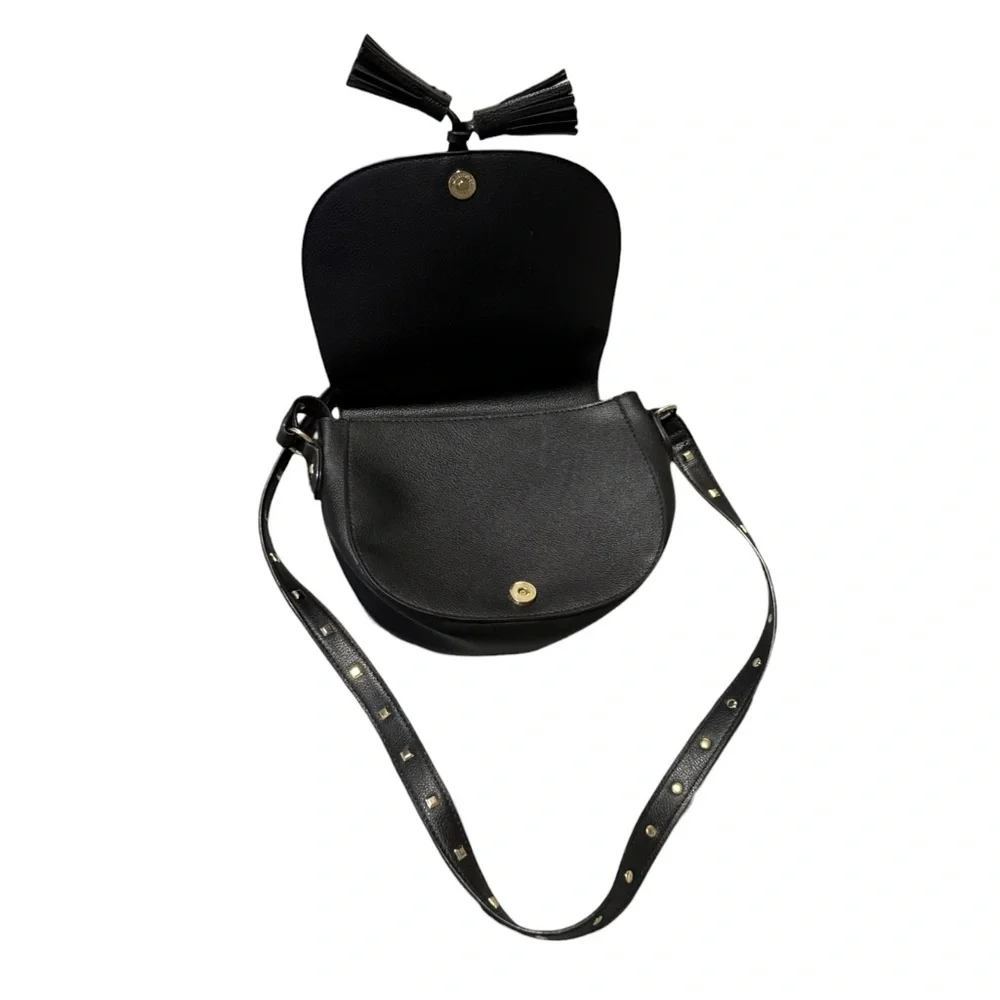 Victoria’s Secret Studded Black Crossbody Tassel fx leather Bag Adjustable Strap